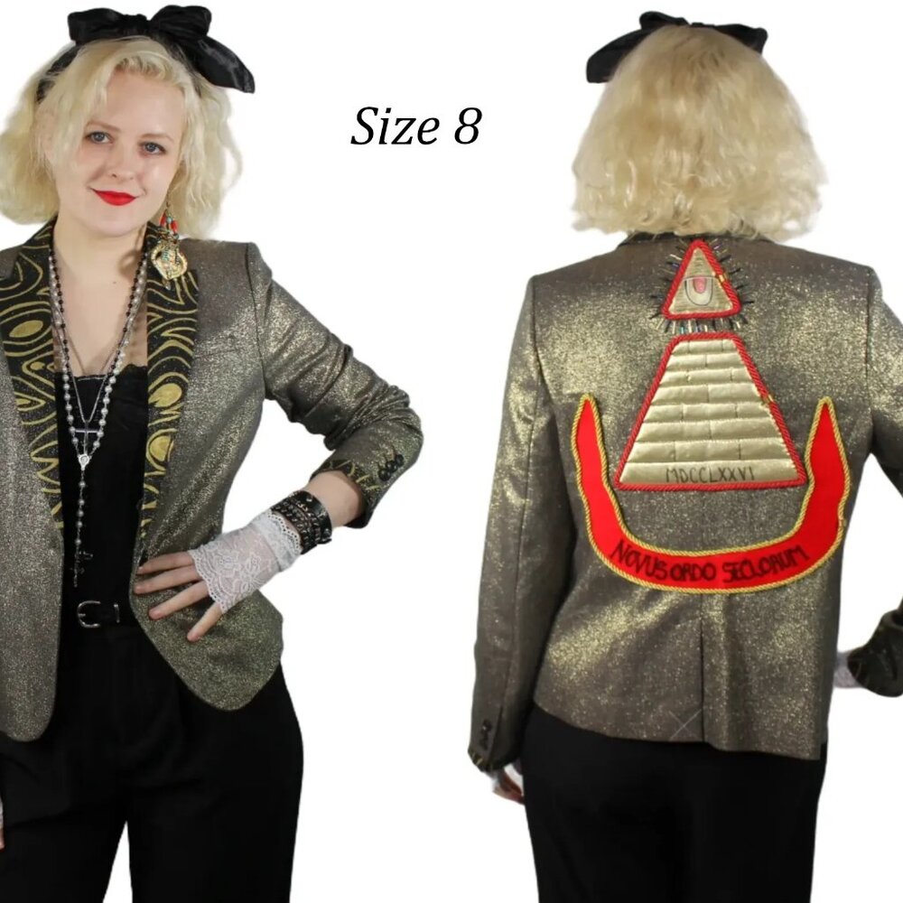 Desperately Seeking 80s Pyramid Style 8 Metallic Gold Susan Jacket NWT